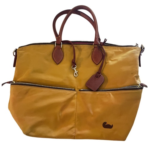 Dooney & Bourke Handbags - DOONEY & BOURKE | Erica Mustard Yellow Nylon Fabric Bag.  Leather strap/handles